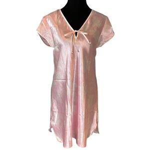 VTG Jones New York Women's Pink Floral Satin Short Sleeve Nightgown Size Small